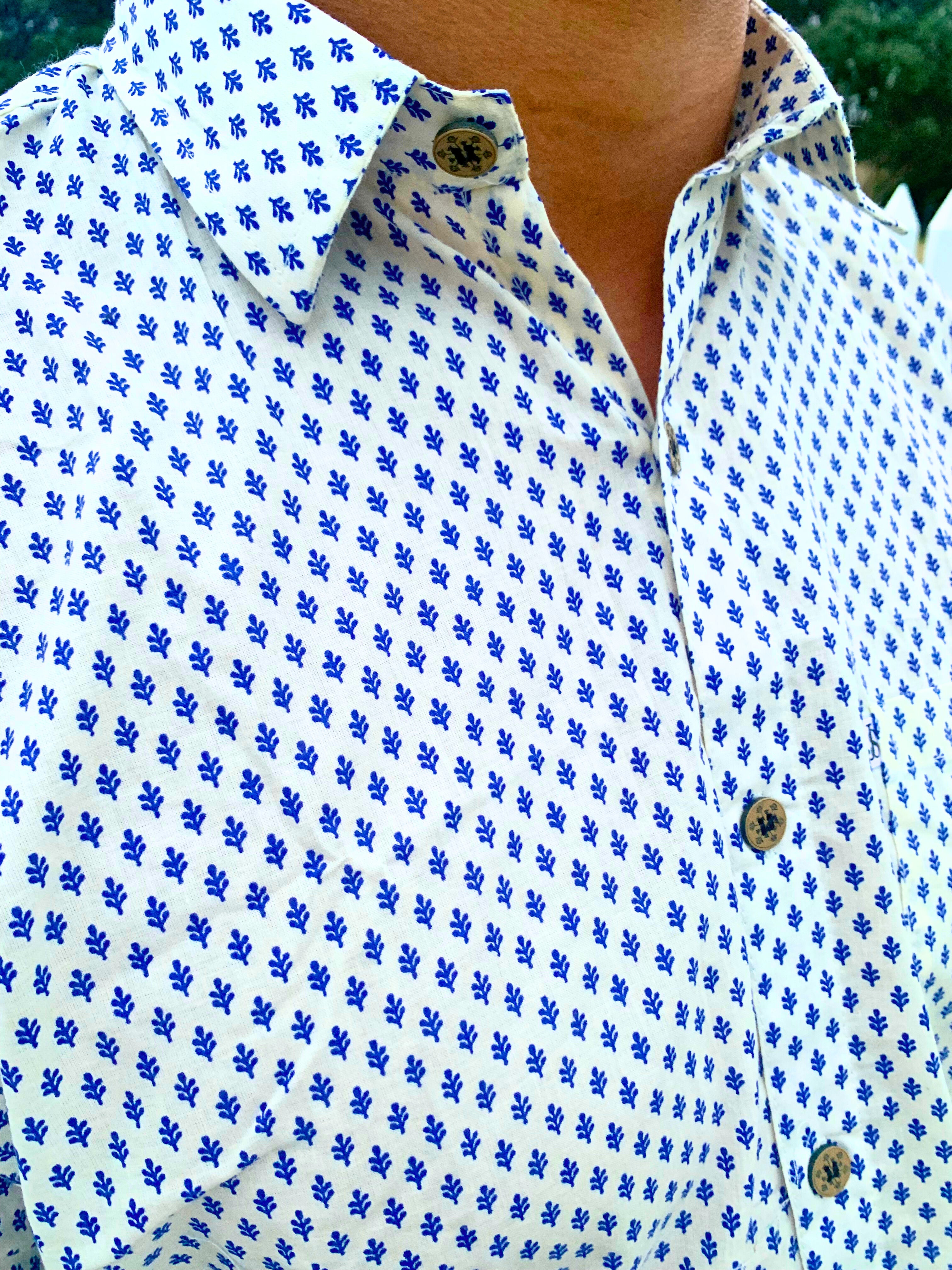 Cream and Navy Men's Shirt