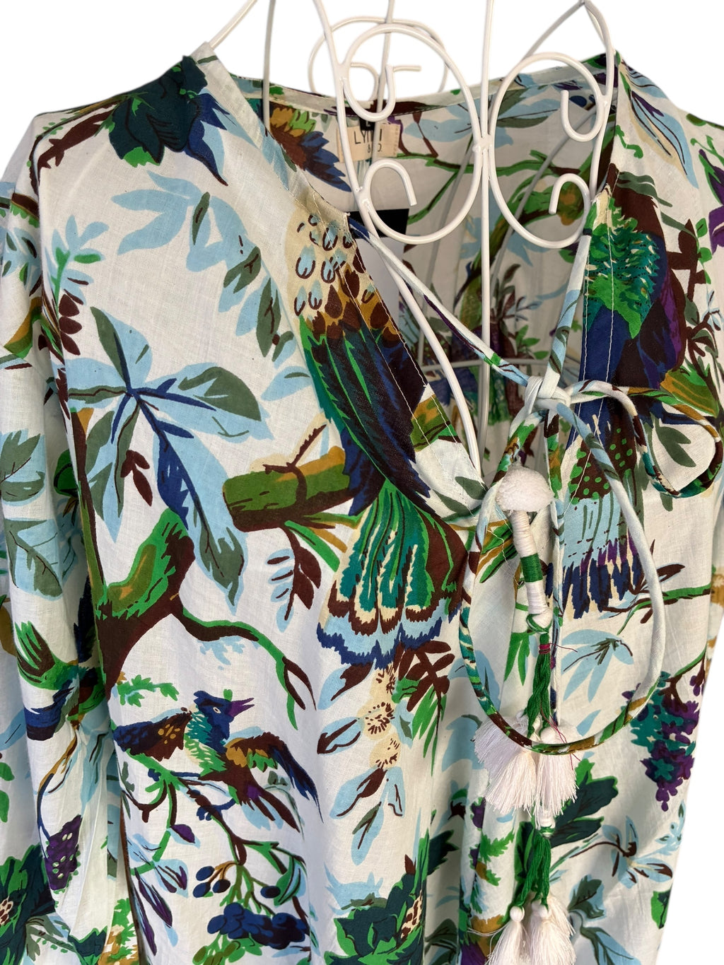 Naya Dress - White & Green Birds