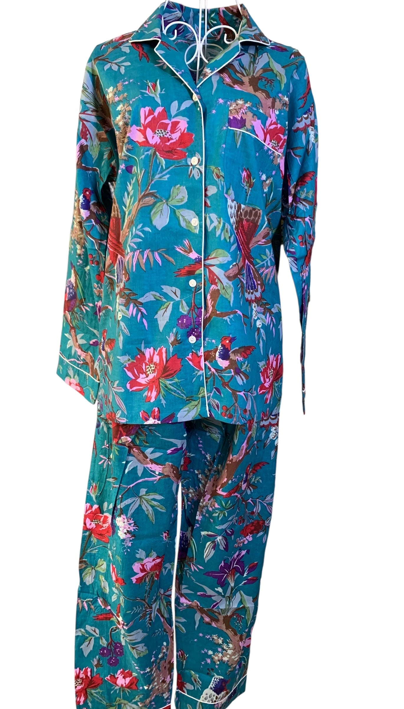 Long PJ's - Teal and Red Bird