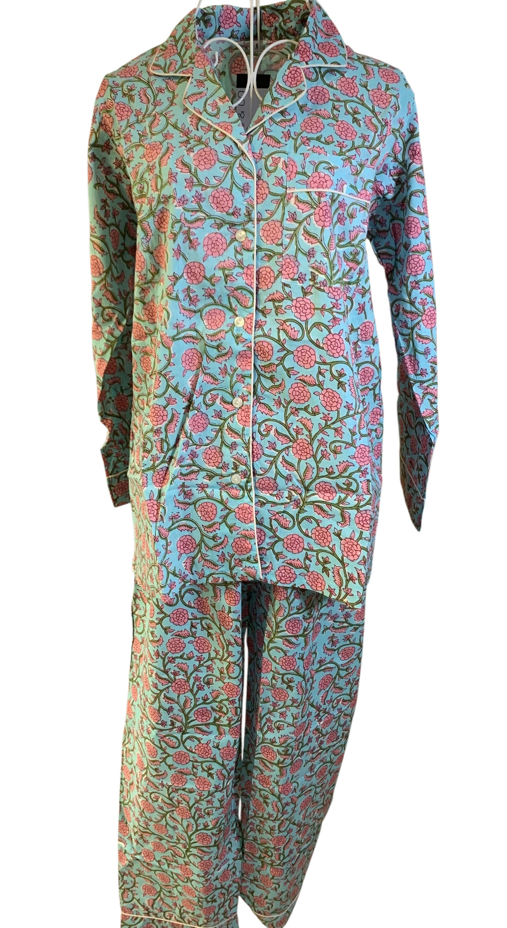 Long PJ's - Baby Blue & Pink Flower