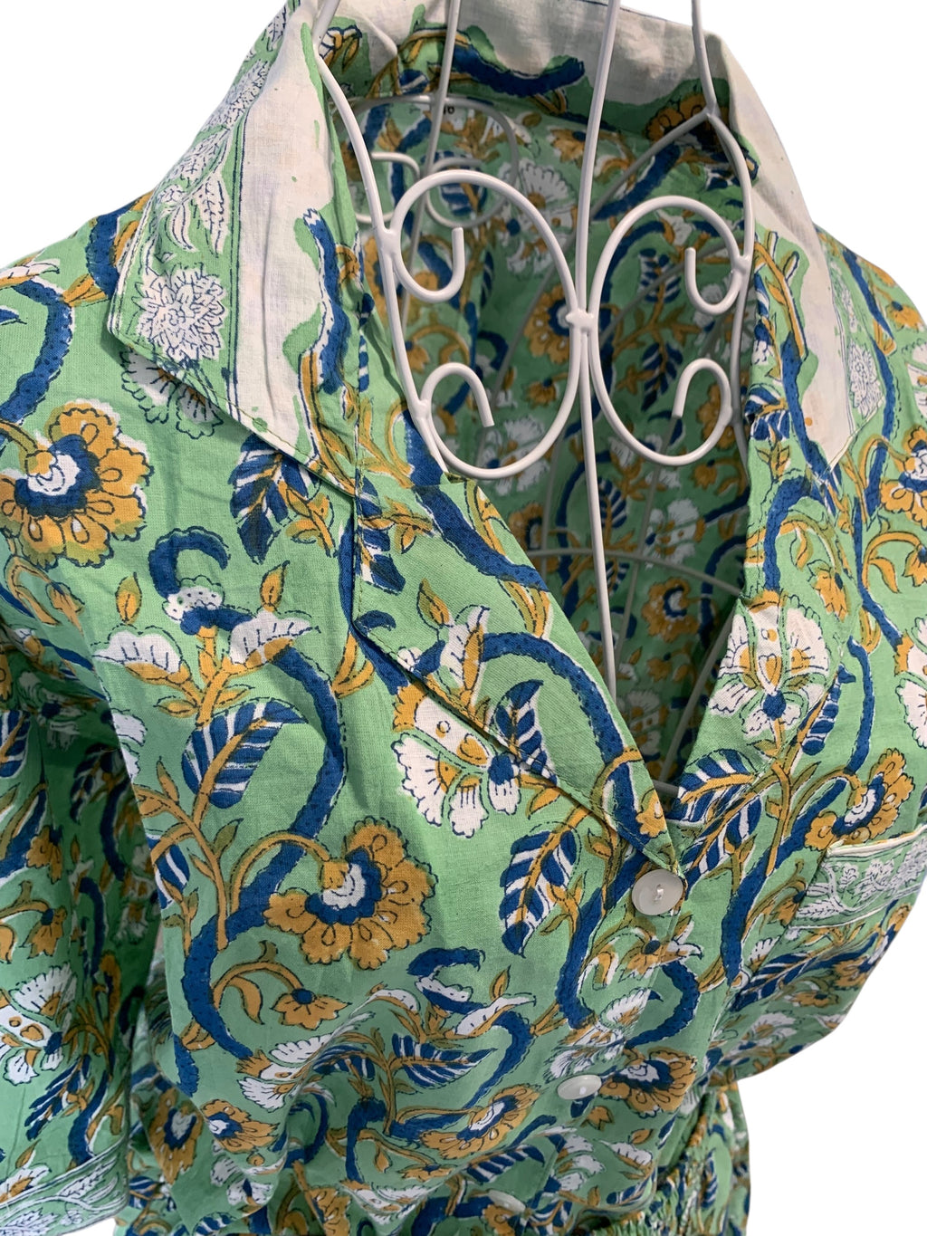 Shorty PJ's - Sage green & Mustard Flower