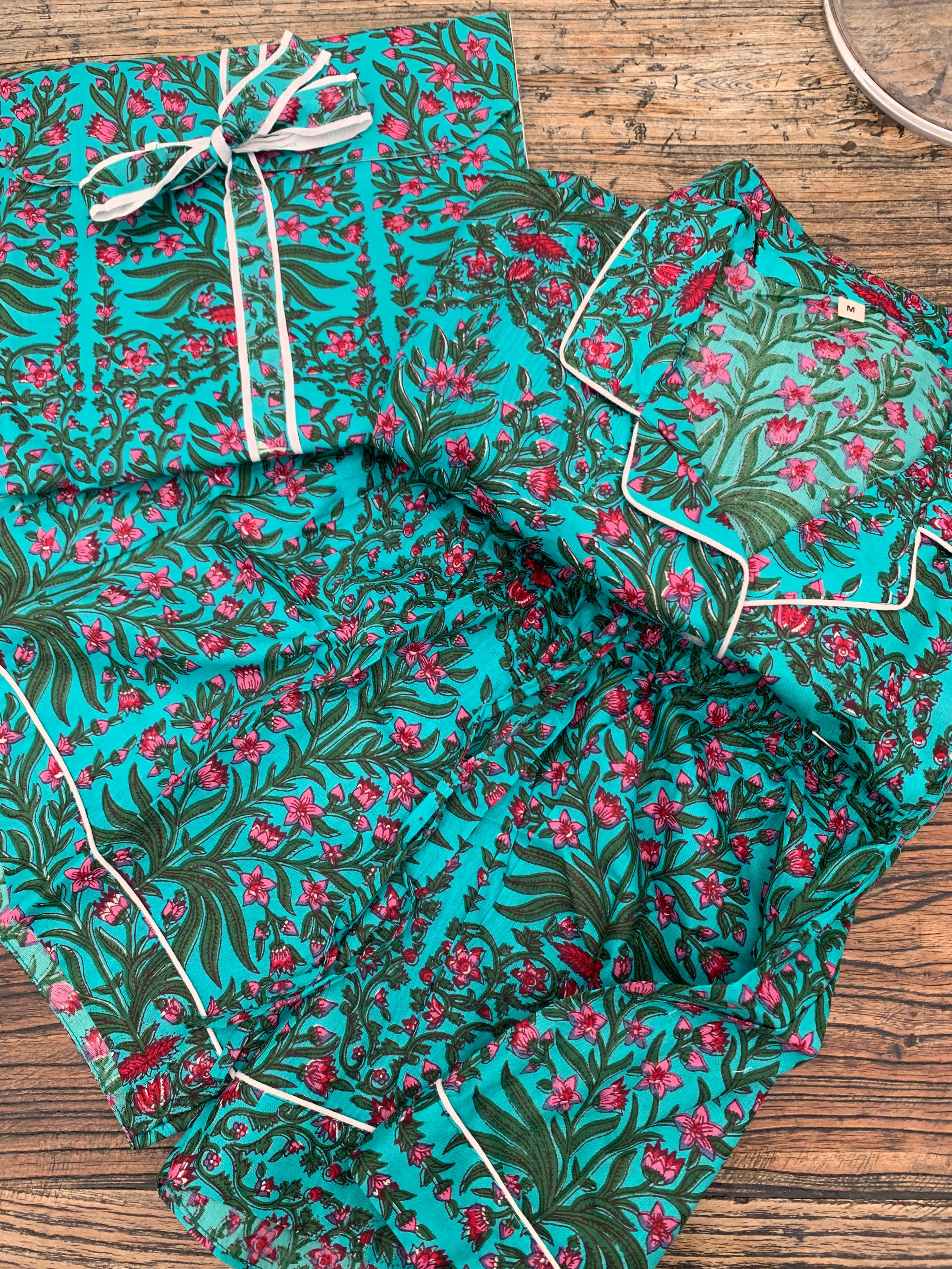 Shorty PJ's - Turquoise and Pink Flower