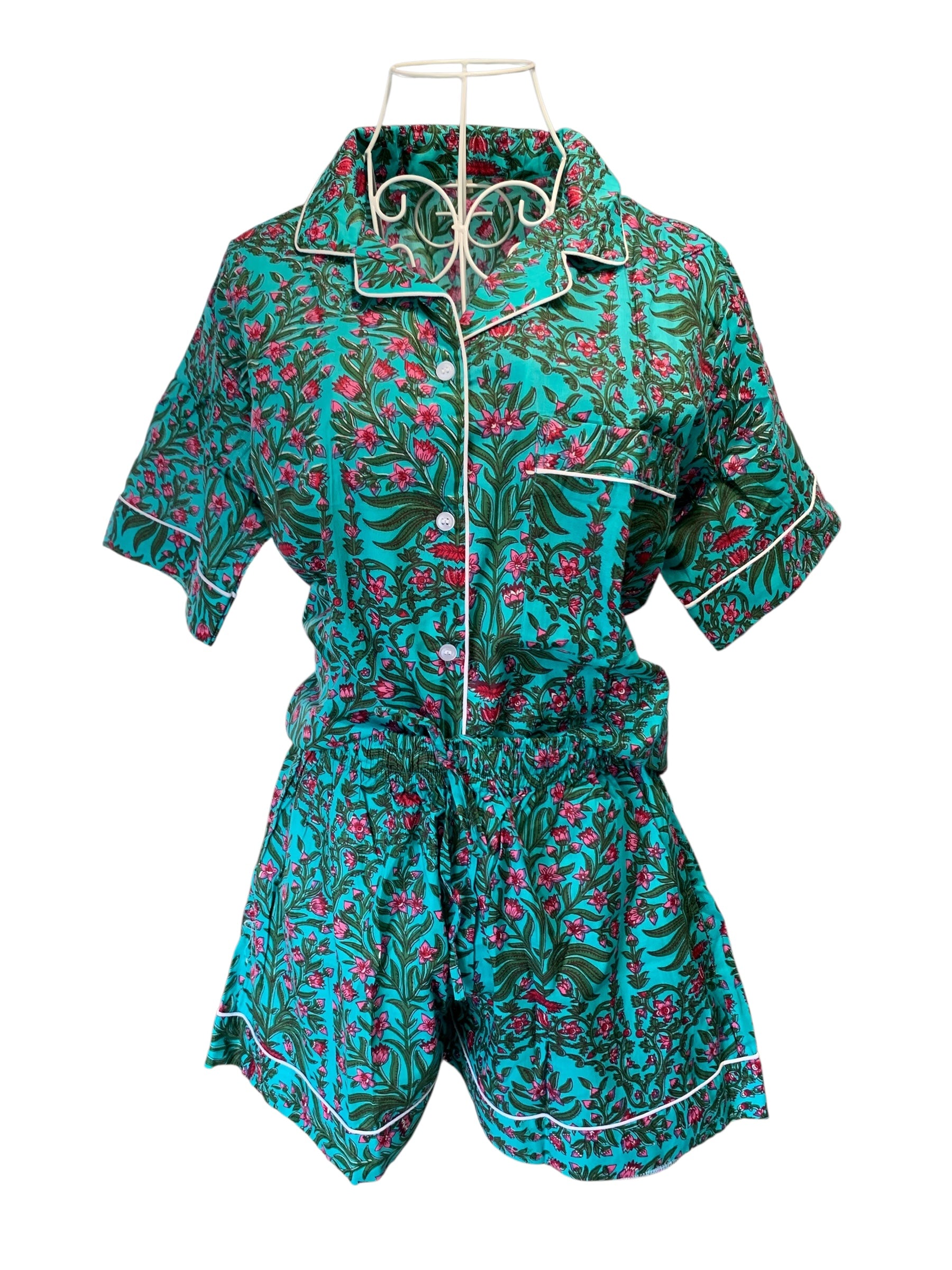 Shorty PJ's - Turquoise and Pink Flower
