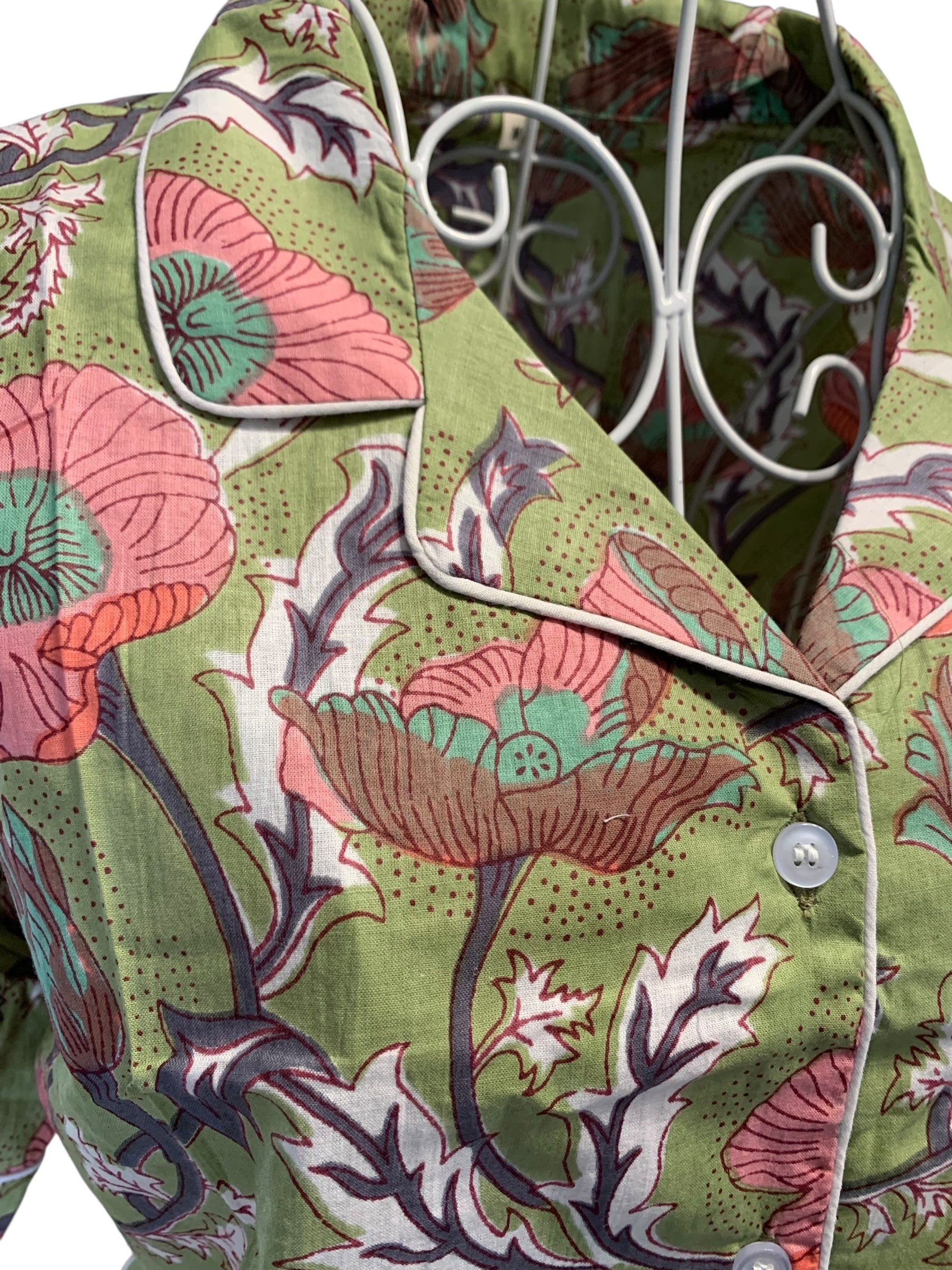 Shorty PJ's - Olive Green & Pink Flower