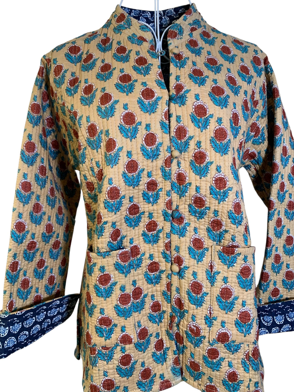 Quilted Reversible Jacket -  Blue & Stone