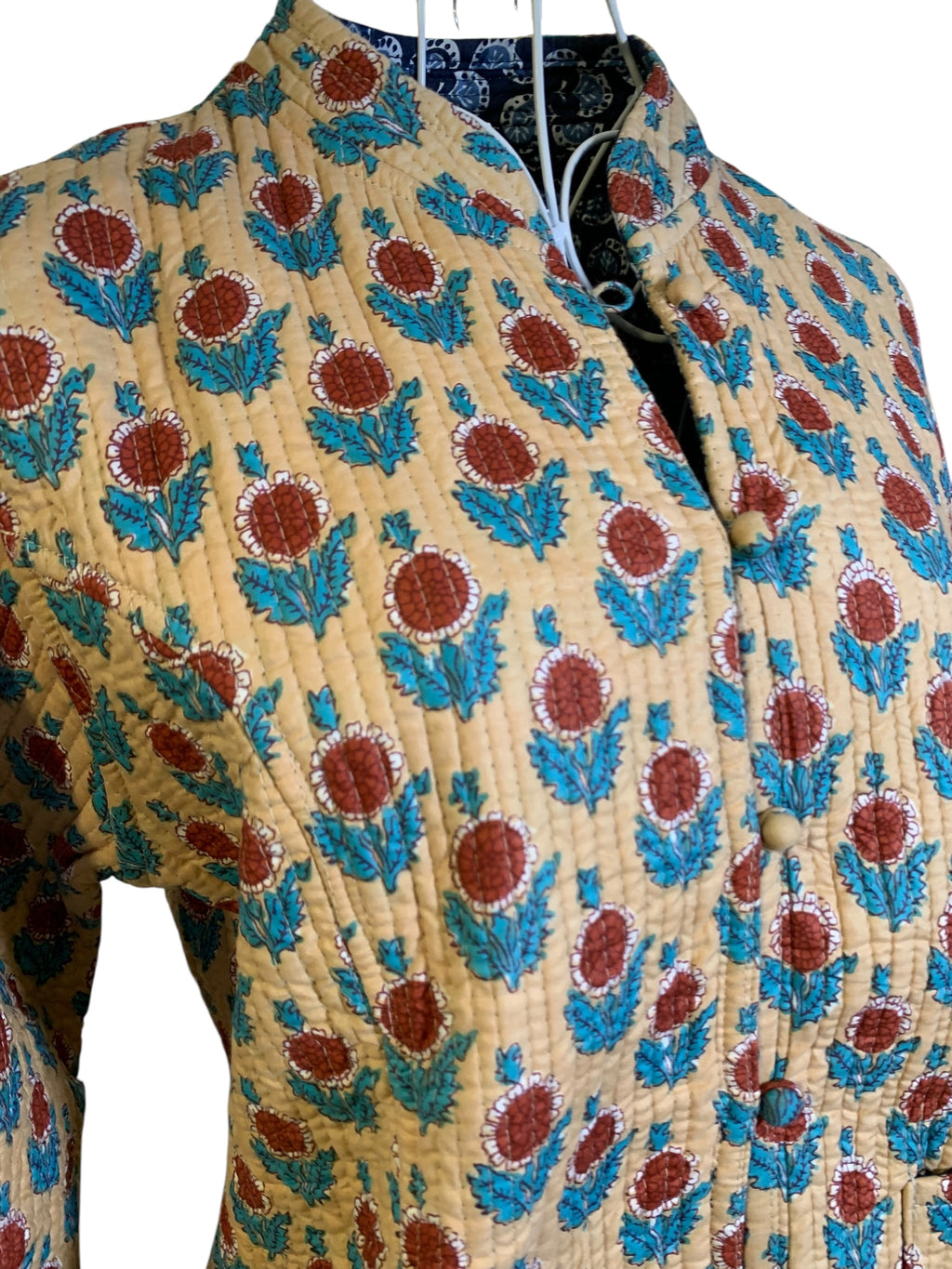 Quilted Reversible Jacket -  Blue & Stone