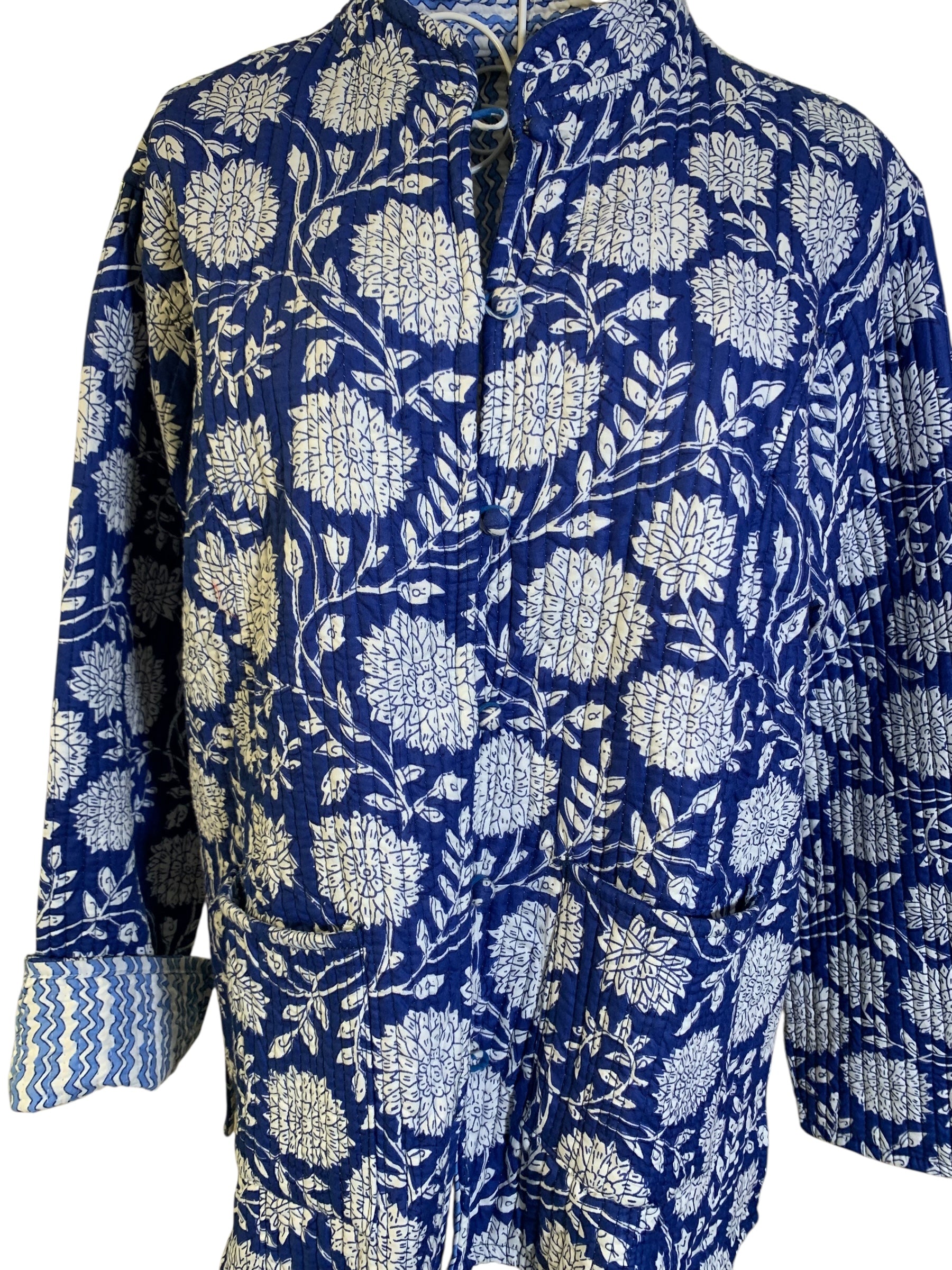 Quilted Reversible Jacket - Blue Flower