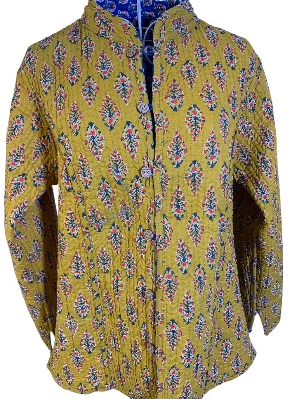 Quilted Reversible Jacket - Mustard & Blue