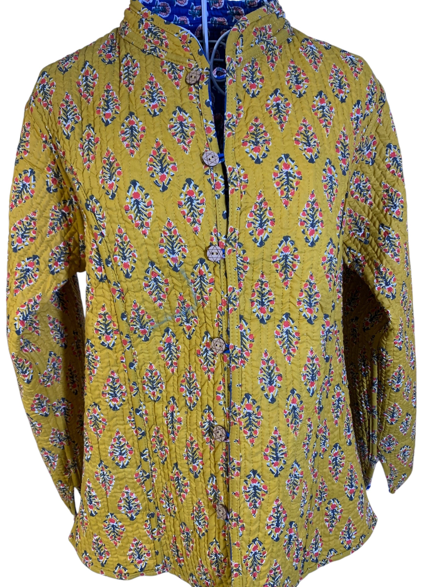 Quilted Reversible Jacket - Mustard & Blue