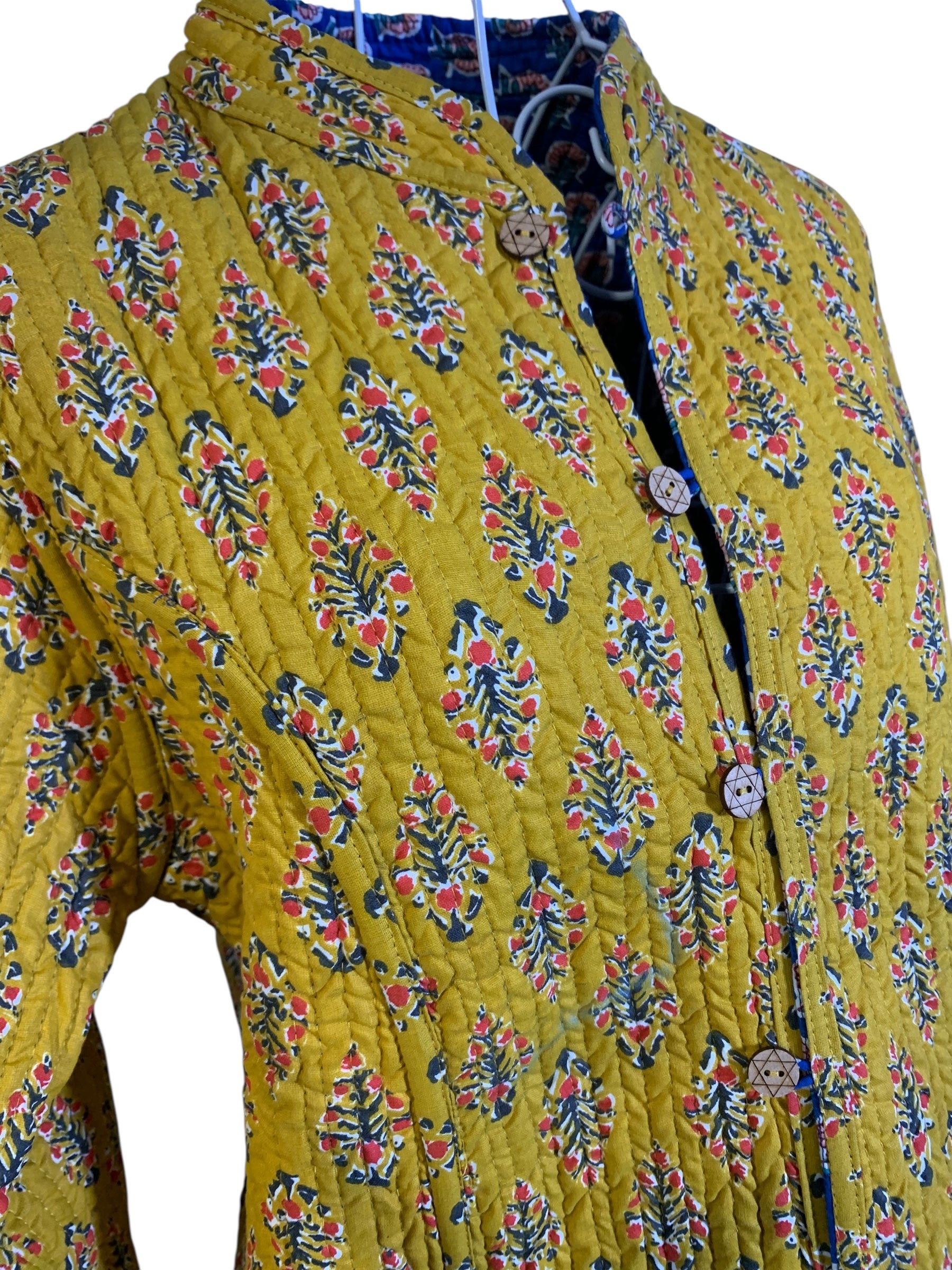 Quilted Reversible Jacket - Mustard & Blue