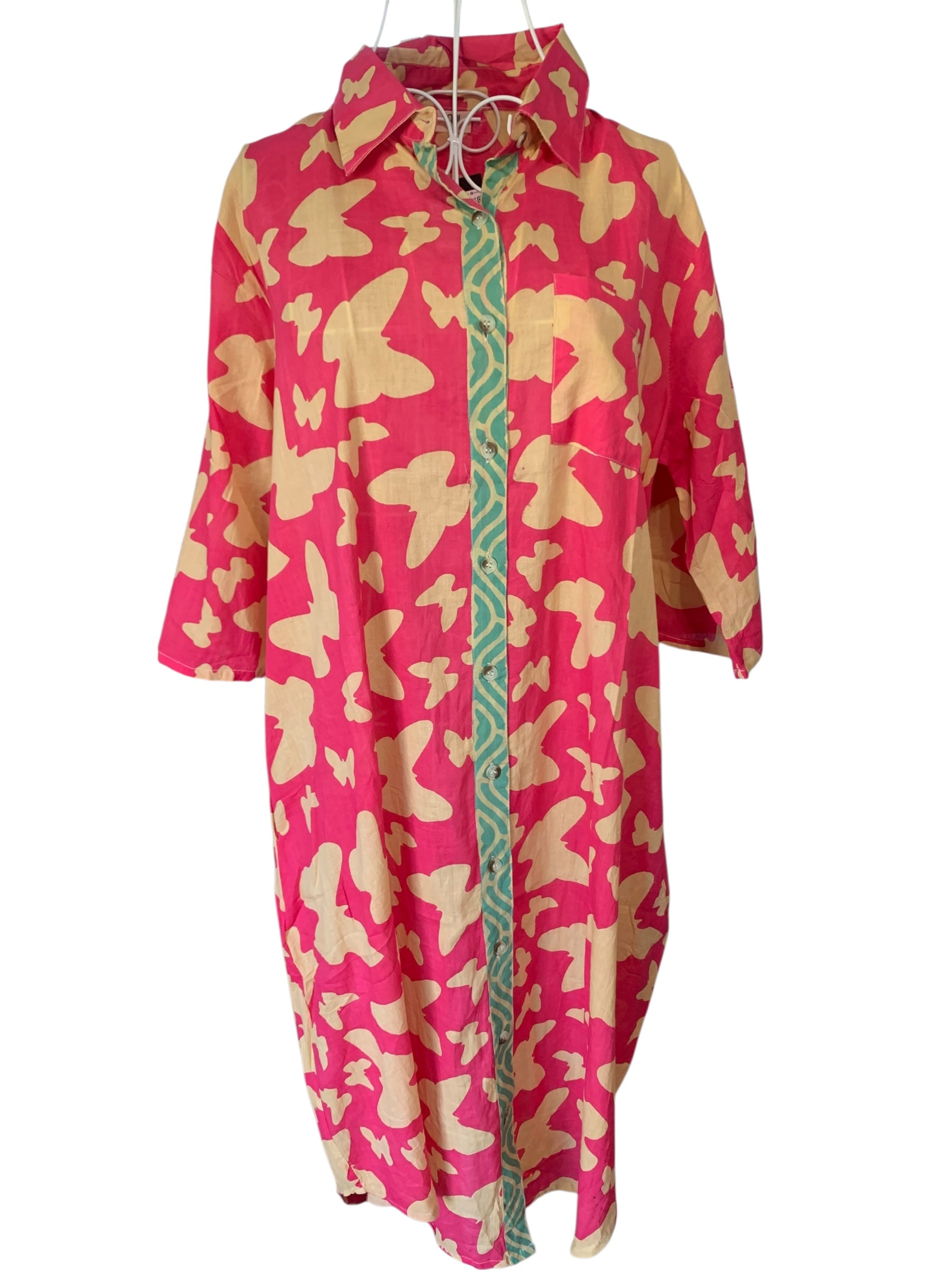 Butterfly Pink Shirt Dress