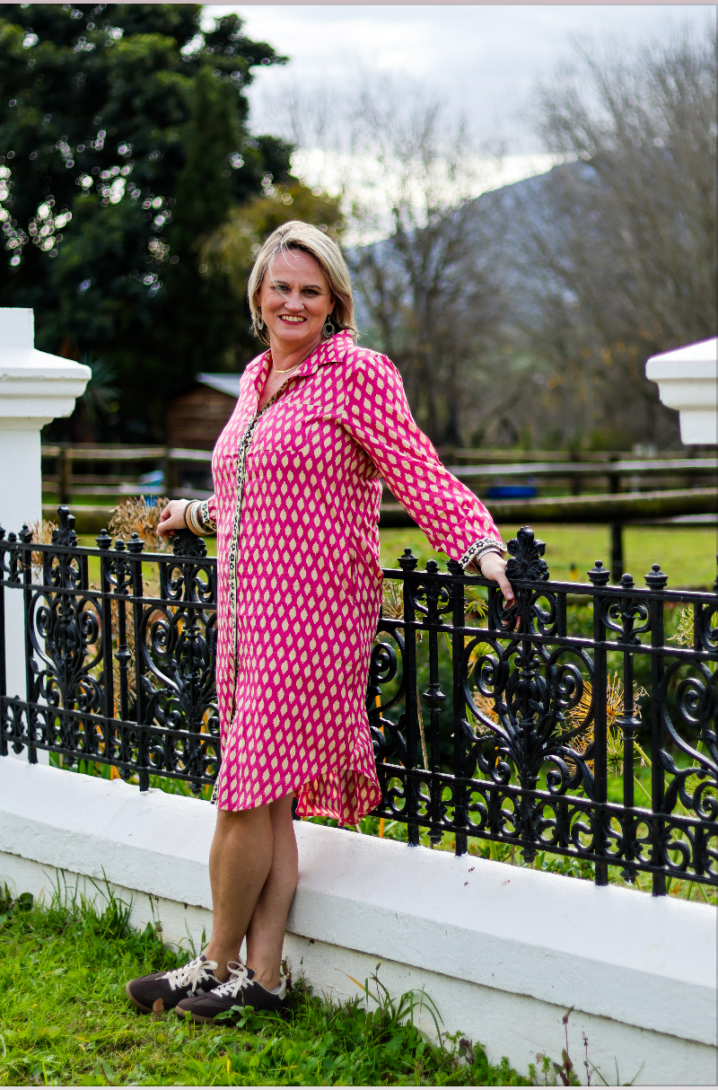 Pattern Pink Shirt Dress