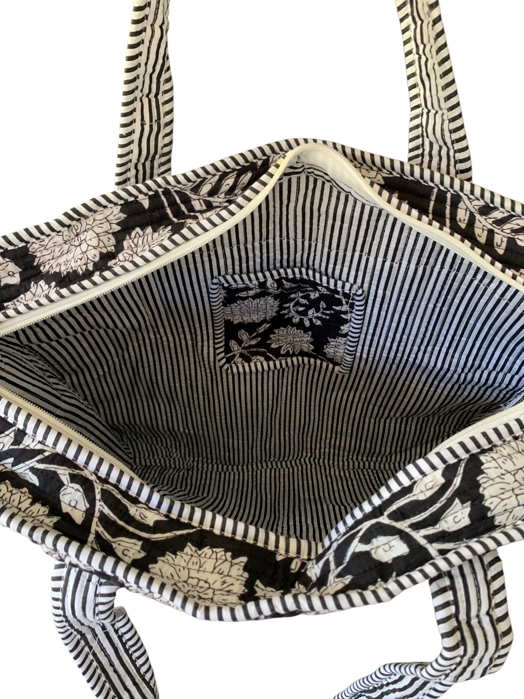 Black and White Flower ZIP Tote Bag