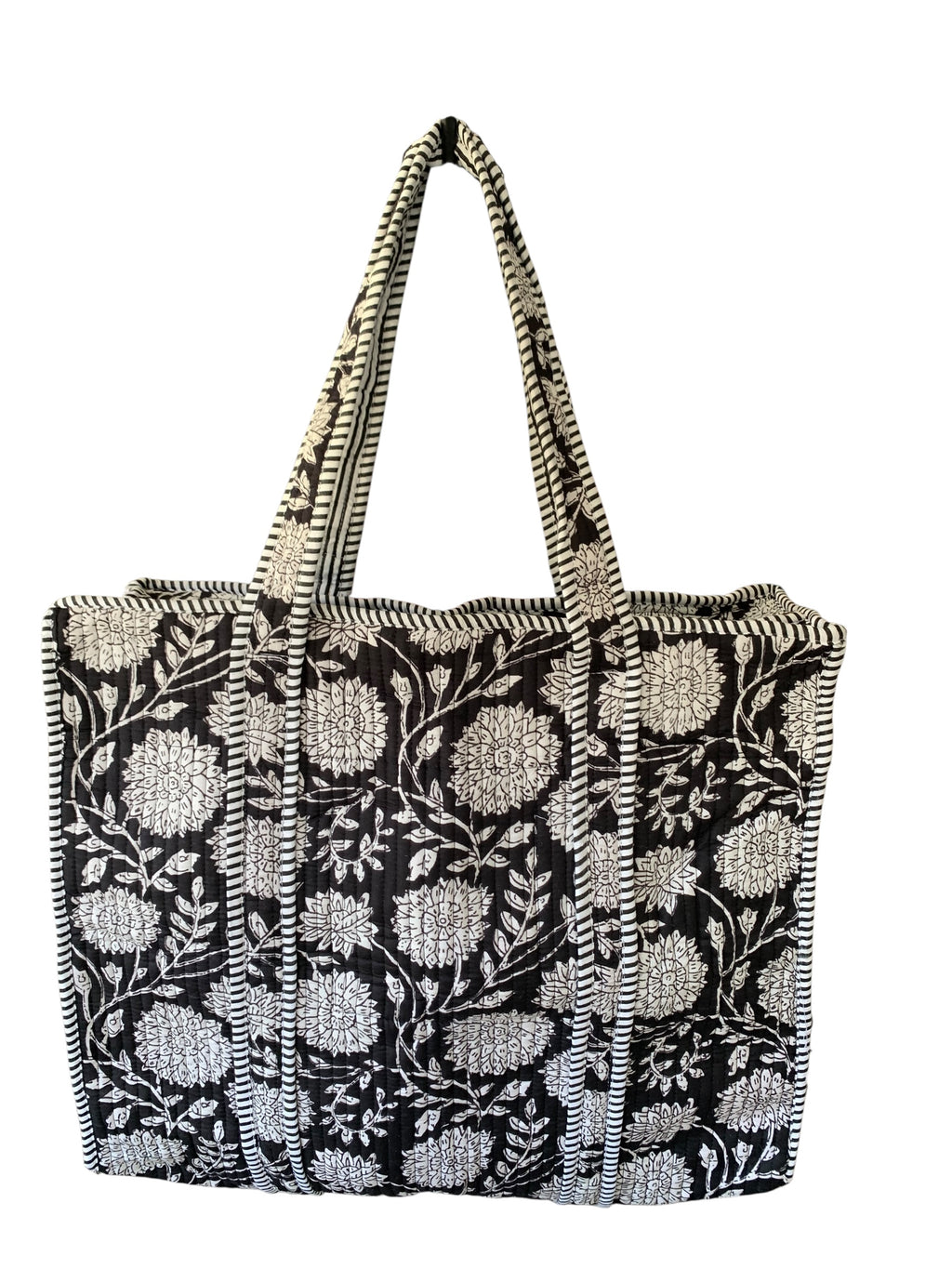 Black and White Flower ZIP Tote Bag
