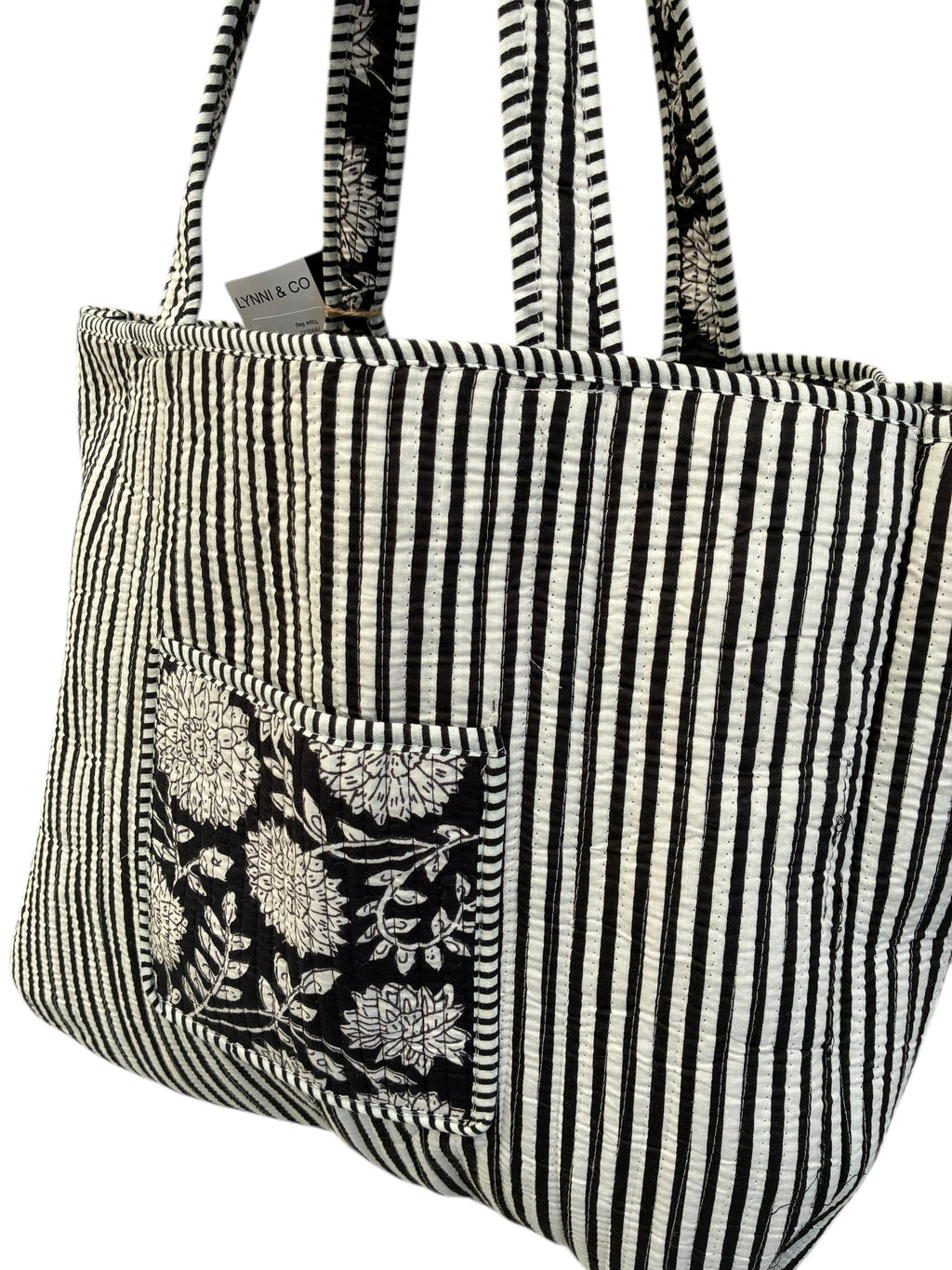 Black and White Flower Reversible Tote Bag