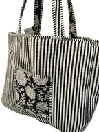 Black and White Flower Reversible Tote Bag