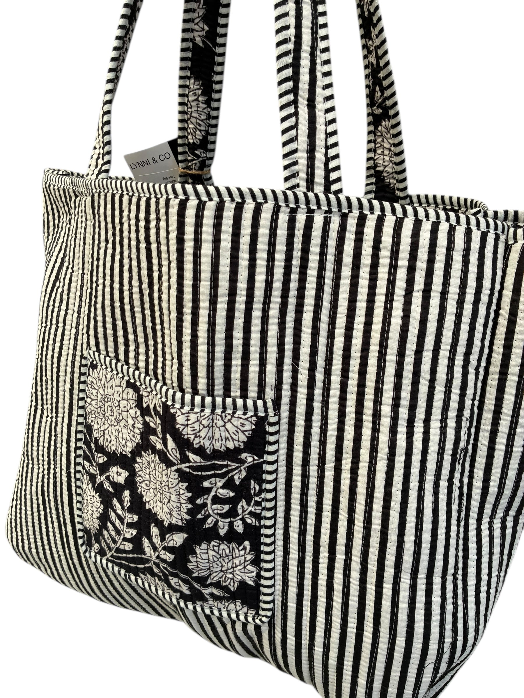 Black and White Flower Reversible Tote Bag