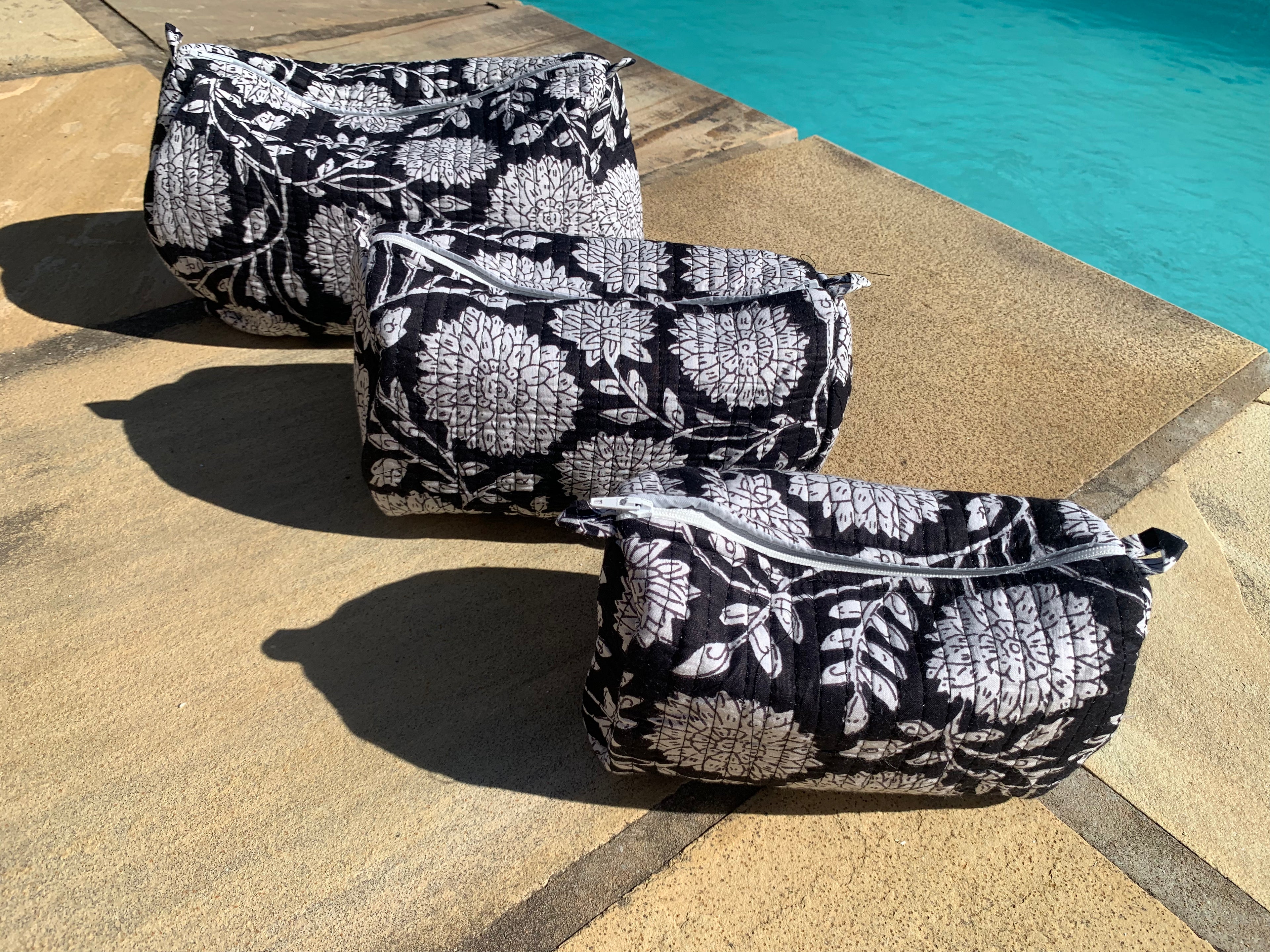 Black and White Flower Cosmetic Bag Set