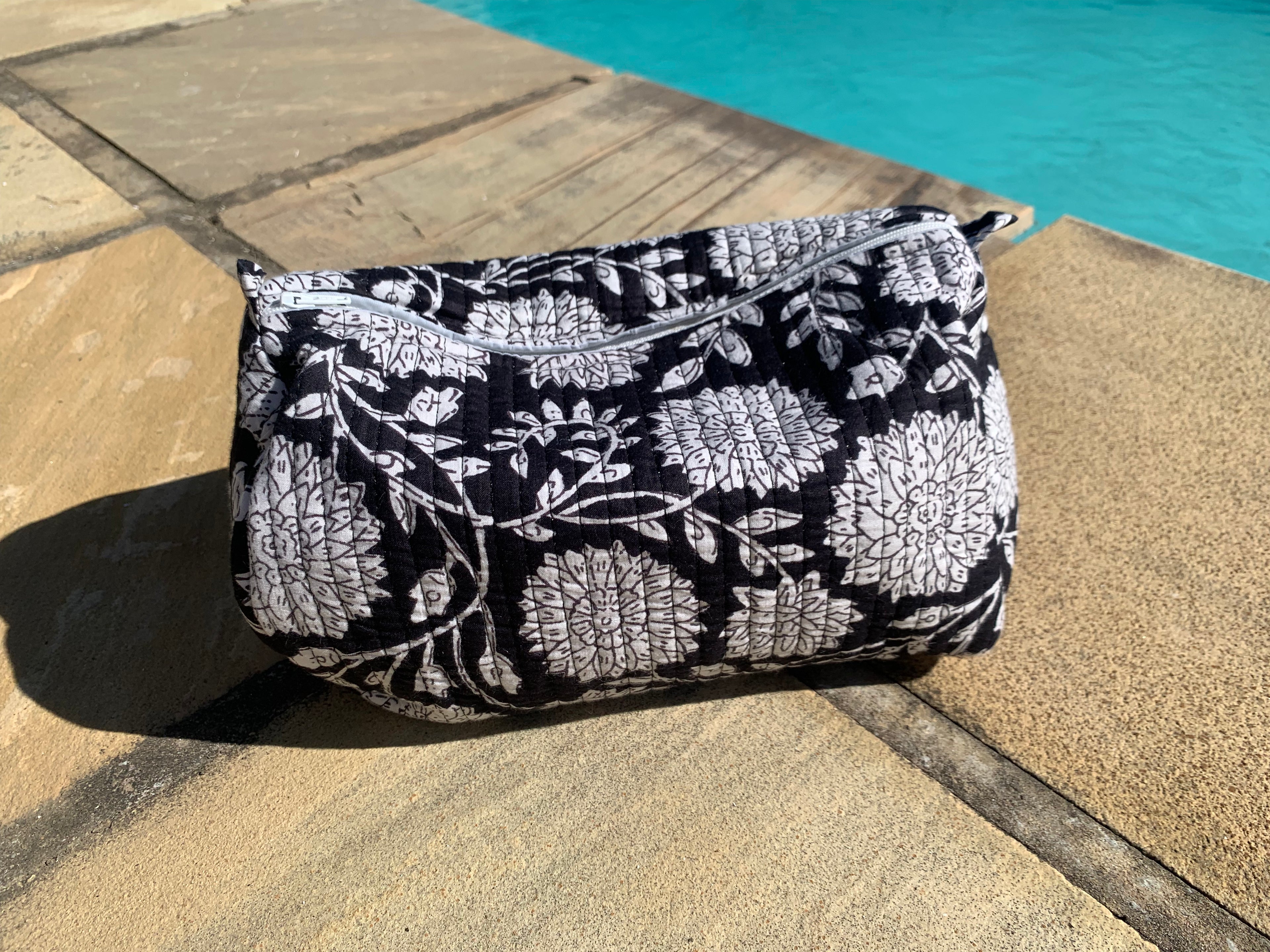 Black and White Flower Cosmetic Bag Set