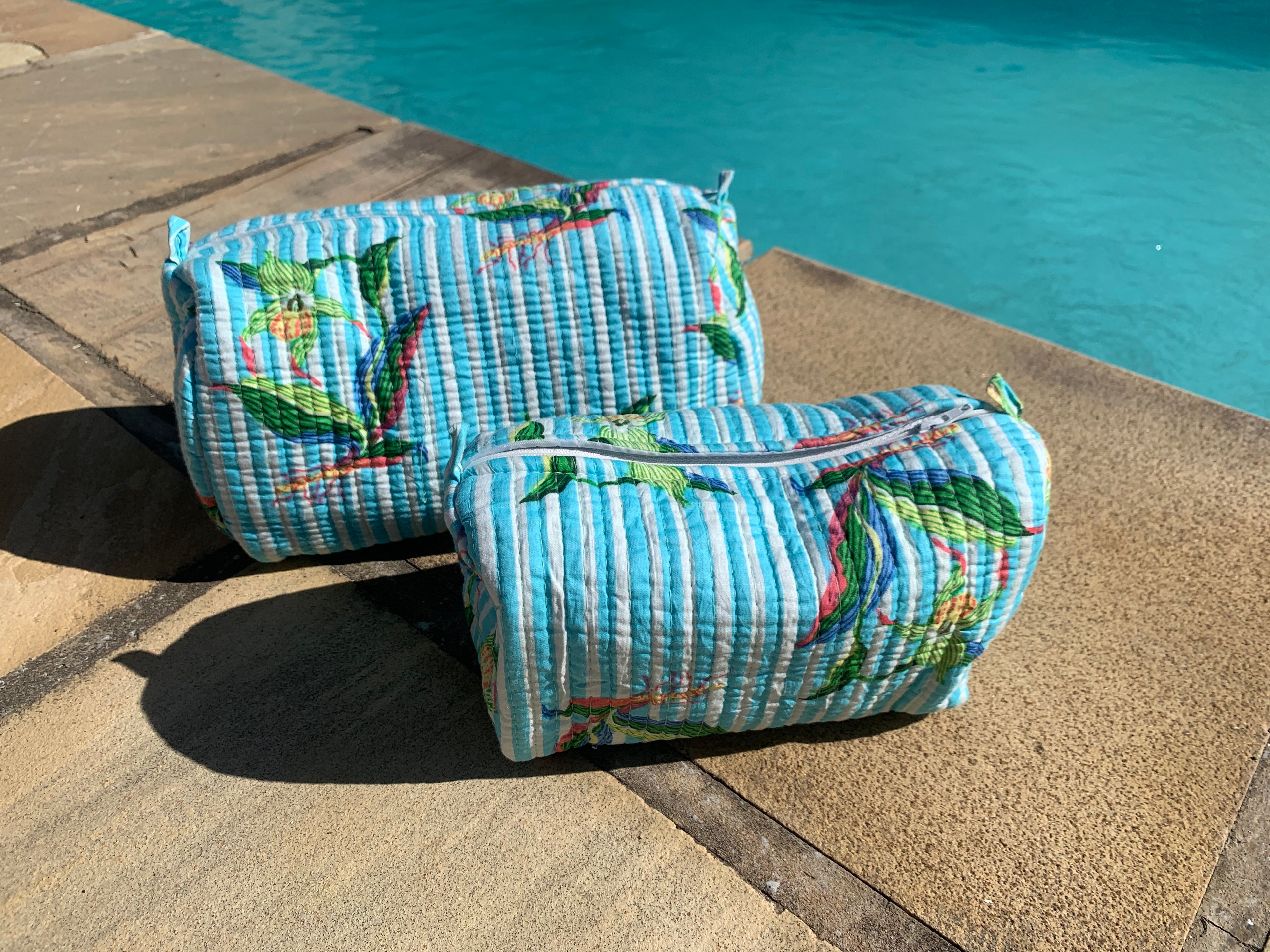 Turquoise Flower Cosmetic Bag Set