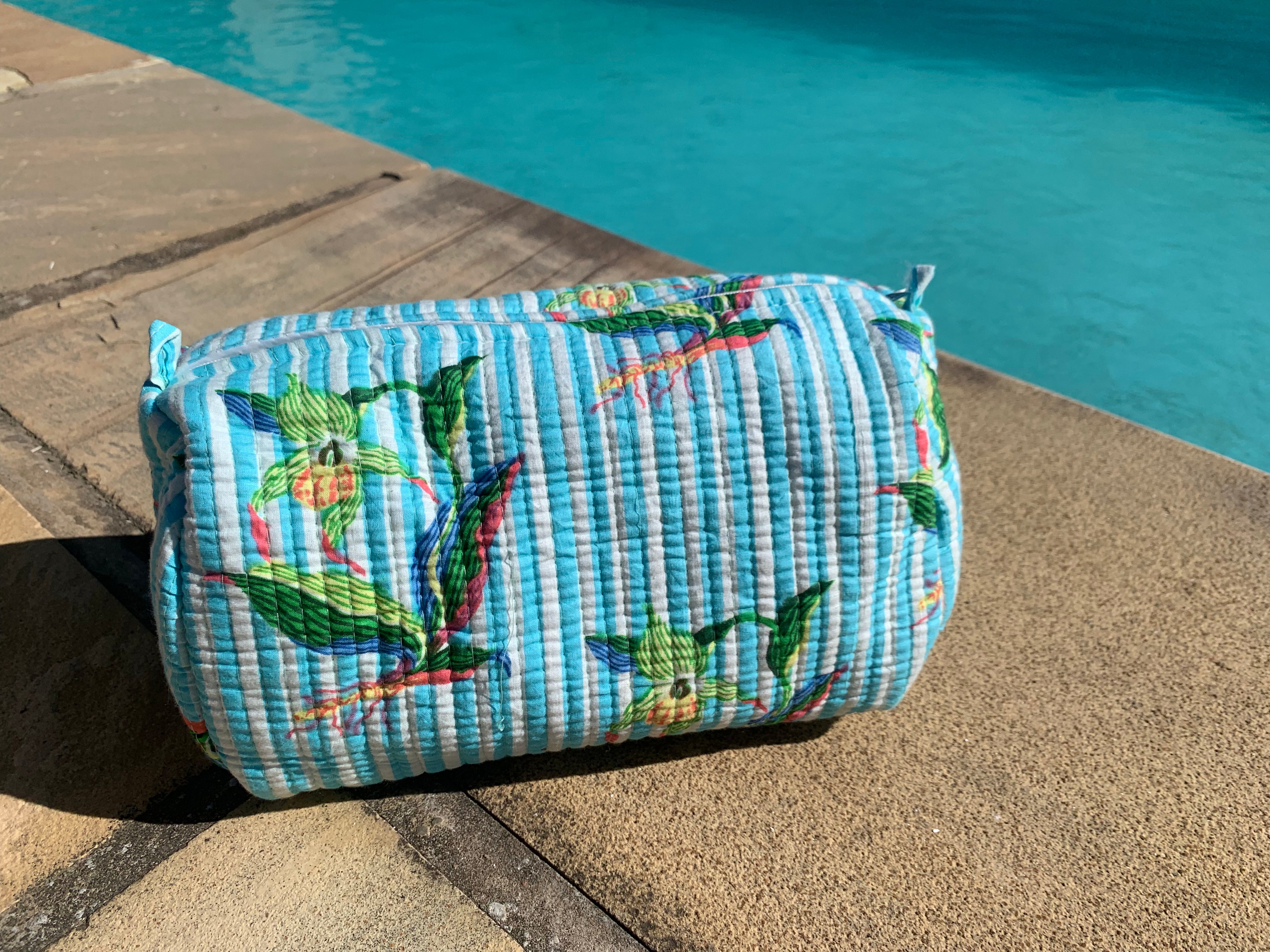 Turquoise Flower Cosmetic Bag Set