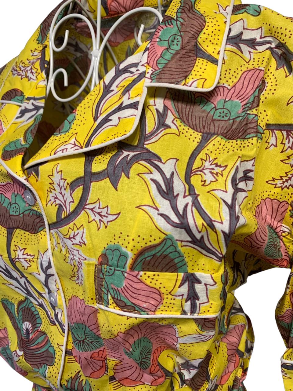 Shorty PJ's - Yellow & Pink Flower