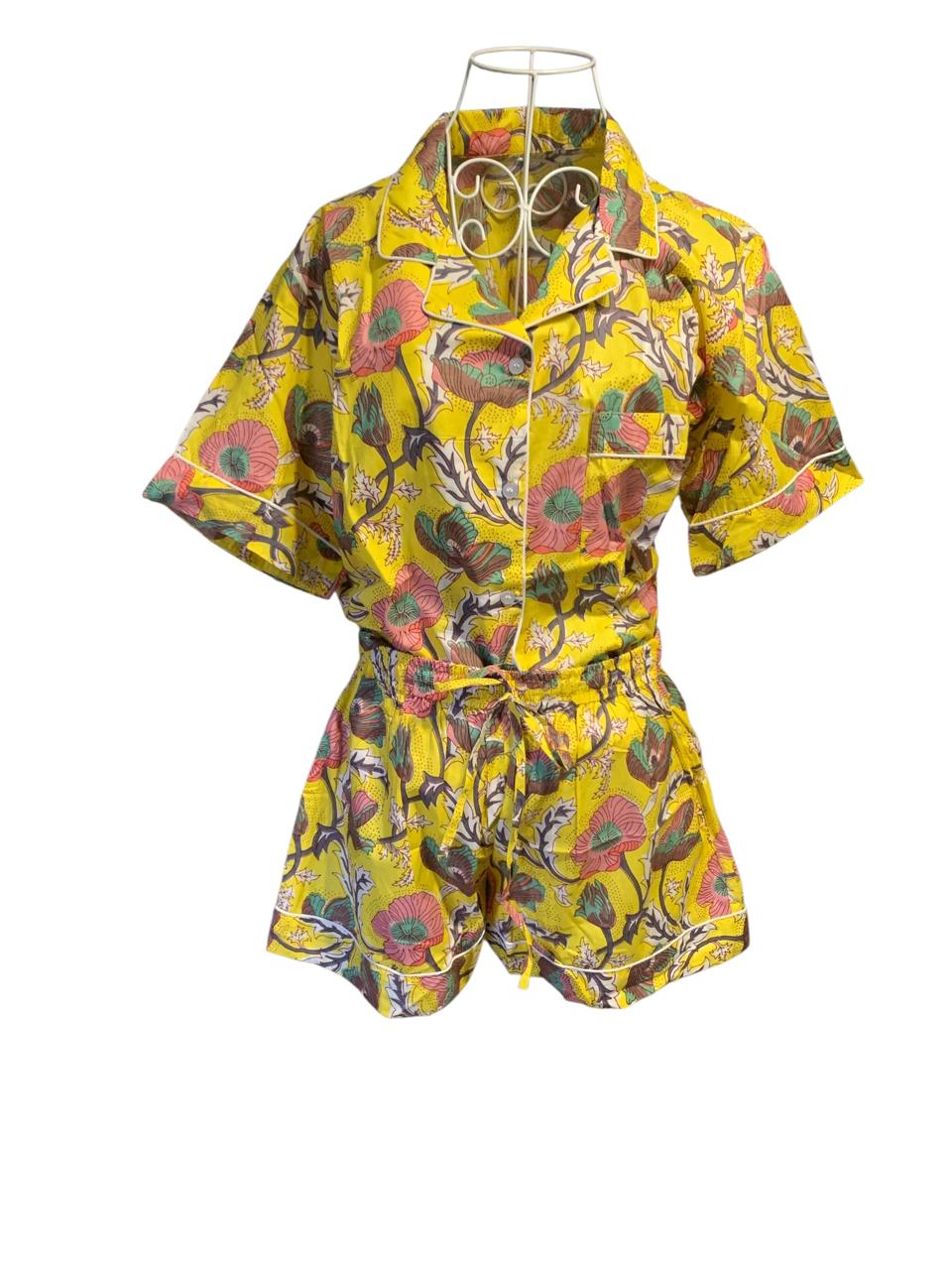 Shorty PJ's - Yellow & Pink Flower