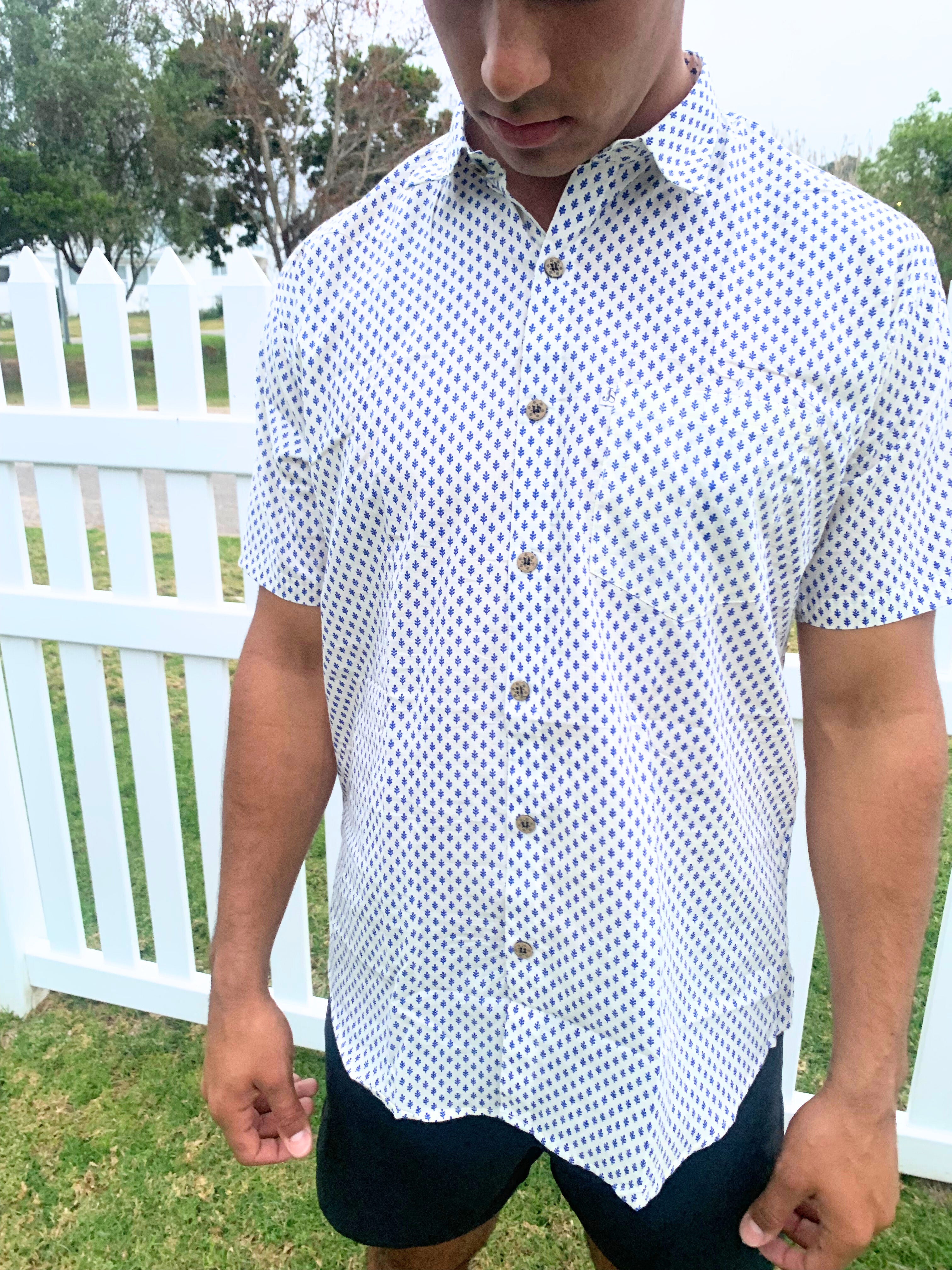 Cream and Navy Men's Shirt